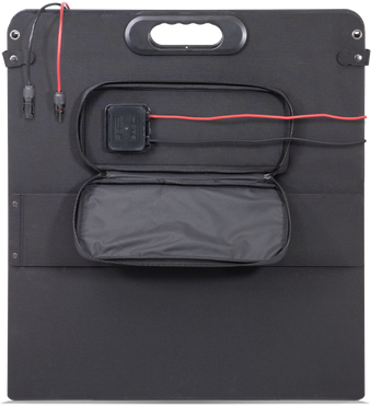 Pannello Solare Monocristallino ETFE 48V 220W pieghevole con connessione MC4 e scomparto per accessori.