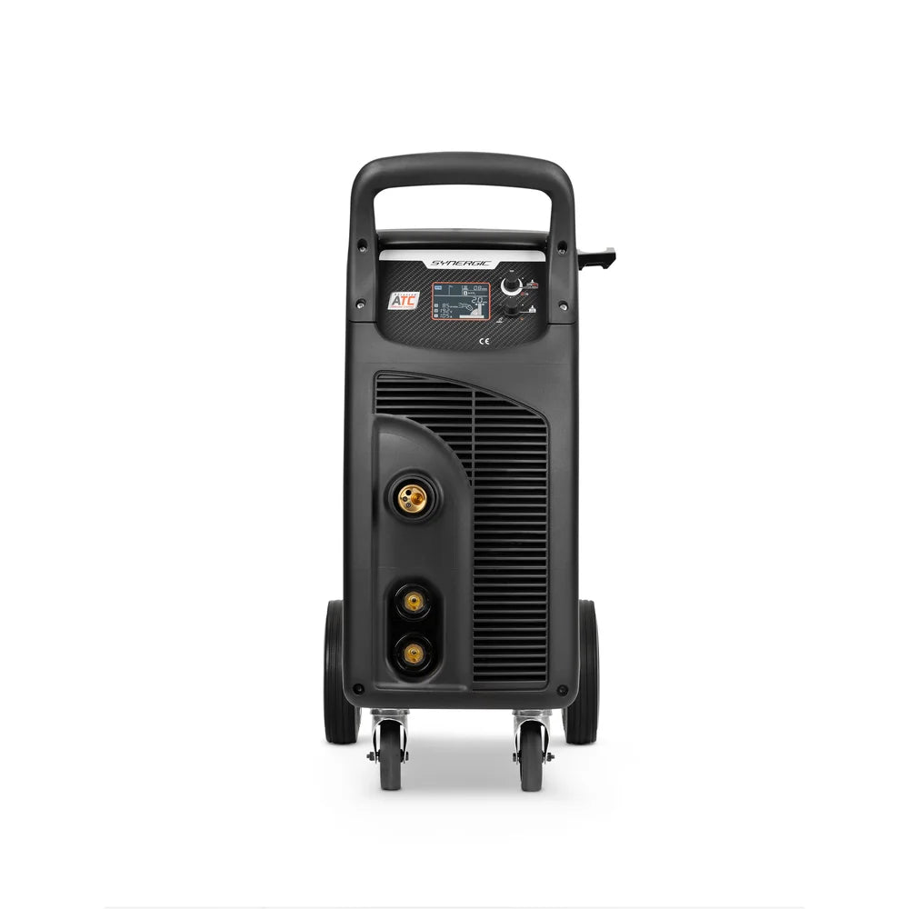 Telwin Technomig 225 saldatrice multiprocesso MIG MAG TIG MMA vista frontale e dettagli.