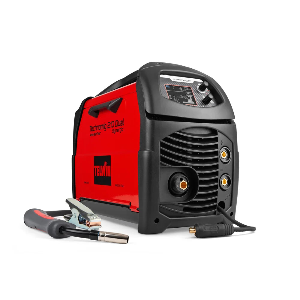 Telwin Technomig 210 Dual Synergic - saldatrice multiprocesso professionale con design compatto.