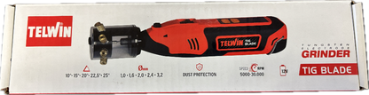 Telwin TIG Blade cordless tungsten grinder with dust protection features and variable speed settings
