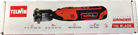 Telwin TIG Blade cordless tungsten grinder with dust protection features and variable speed settings