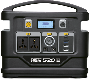 Power Pack 520 GYS, batteria portatile professionale con porte AC, DC e USB.