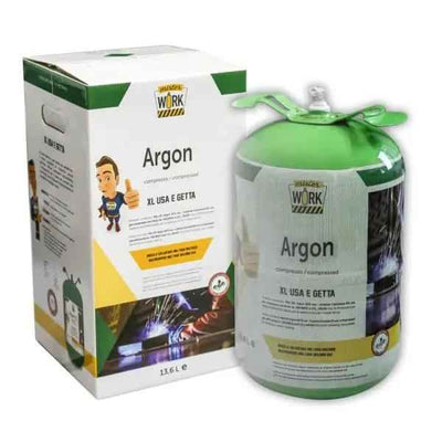 Bombola Argon 14LT Mister Work: bombola usa e getta per saldatura, compatibile e maneggevole.
