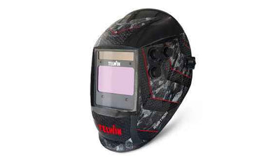 Kit Saldatrice MIG: maschera per saldatura Telwin professionale con design moderno.