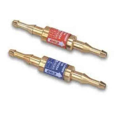 Valvole di sicurezza infratubo per gas ossiacetilenici, coppia blisterata ossigeno e gas combinati.